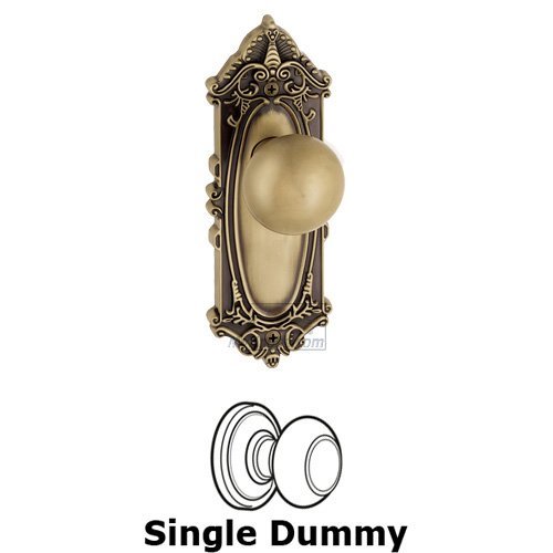 Single Dummy Knob - Grande Victorian Plate with Fifth Avenue Door Knob in Vintage Brass