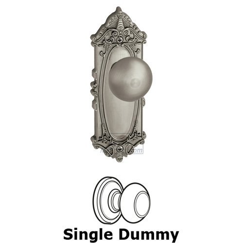 Single Dummy Knob - Grande Victorian Plate with Fifth Avenue Door Knob in Satin Nickel