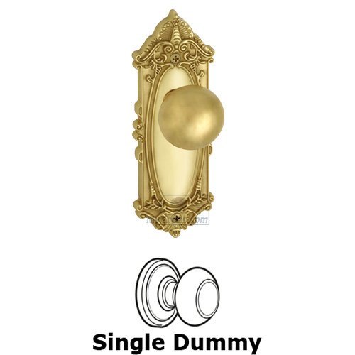 Single Dummy Knob - Grande Victorian Plate with Fifth Avenue Door Knob in Polished Brass