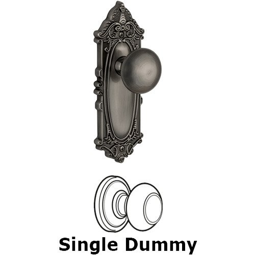Single Dummy Knob - Grande Victorian Plate with Fifth Avenue Door Knob in Antique Pewter