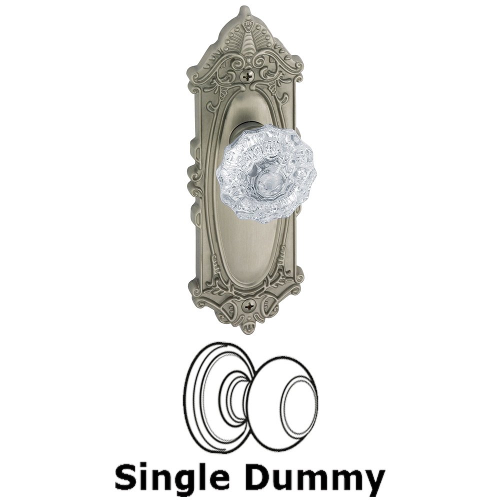 Single Dummy Knob - Grande Victorian Rosette with Fontainebleau Crystal Door Knob in Satin Nickel