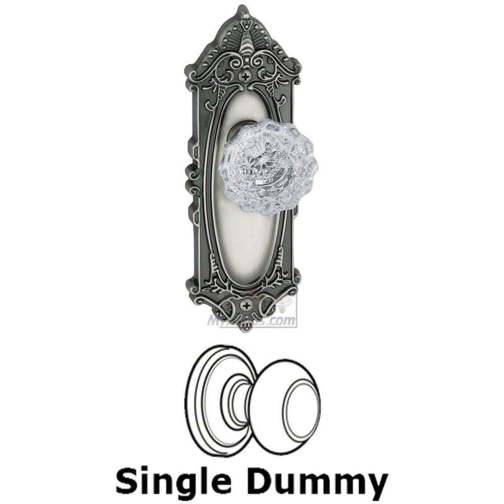 Single Dummy Knob - Grande Victorian Rosette with Fontainebleau Crystal Door Knob in Antique Pewter