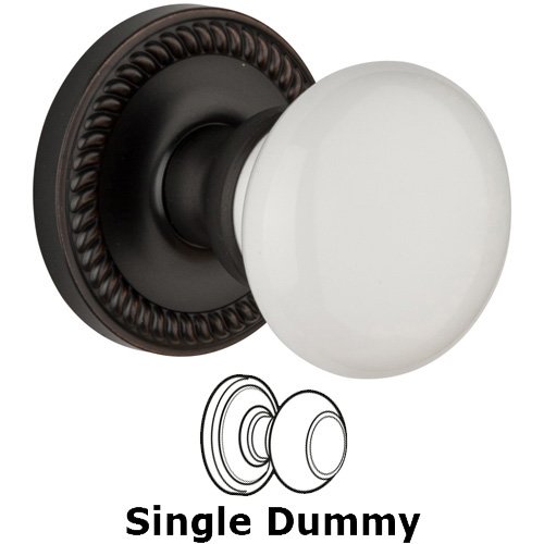 Single Dummy Knob - Newport Rosette with Hyde Park White Porcelain Knob in Timeless Bronze