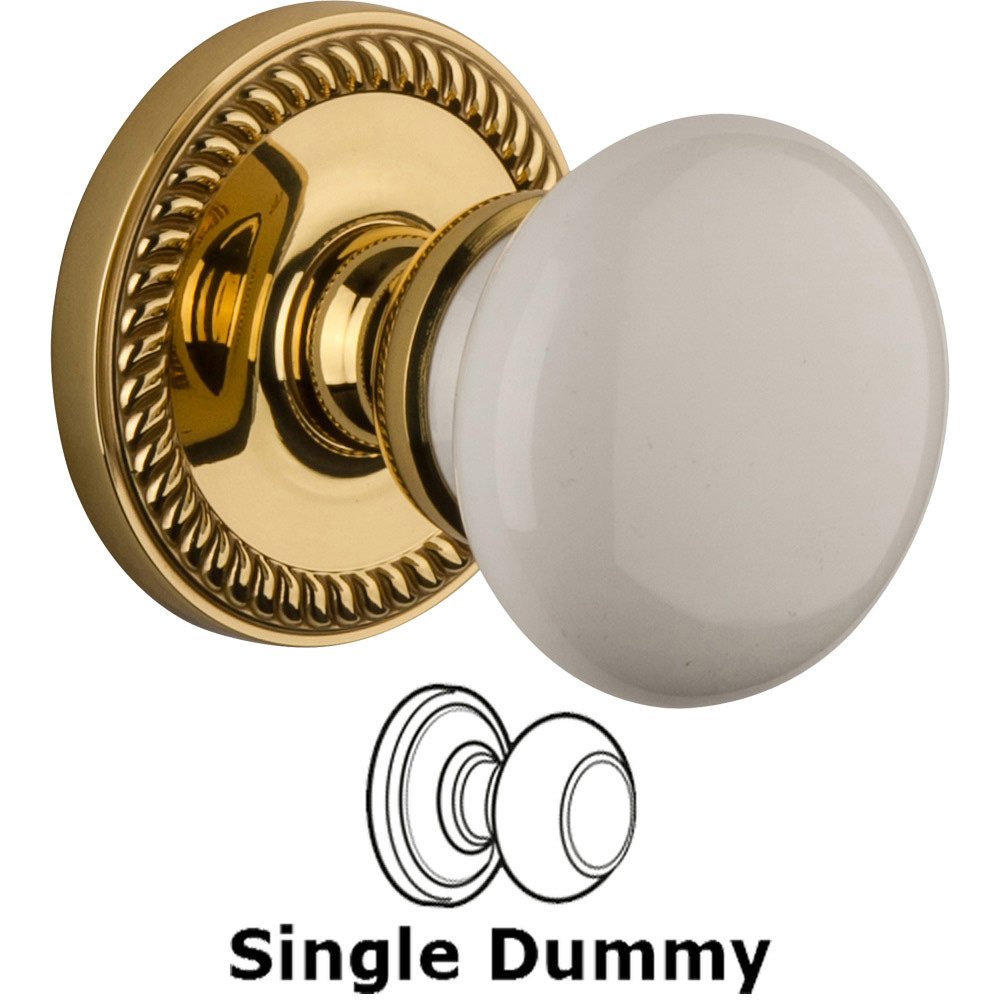 Single Dummy Knob - Newport Rosette with Hyde Park Door Knob in Polished Brass