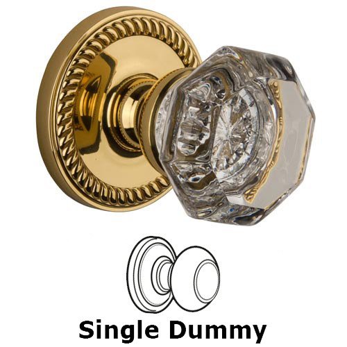 Single Dummy Knob - Newport Rosette with Chambord Crystal Door Knob in Polished Brass