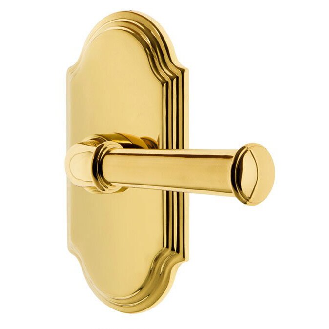 Privacy Arc Plate with Georgetown Left Handed Lever in Polished Brass