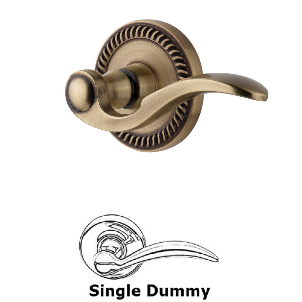 Single Dummy Right Handed Lever - Newport Rosette with Bellagio Door Lever in Vintage Brass