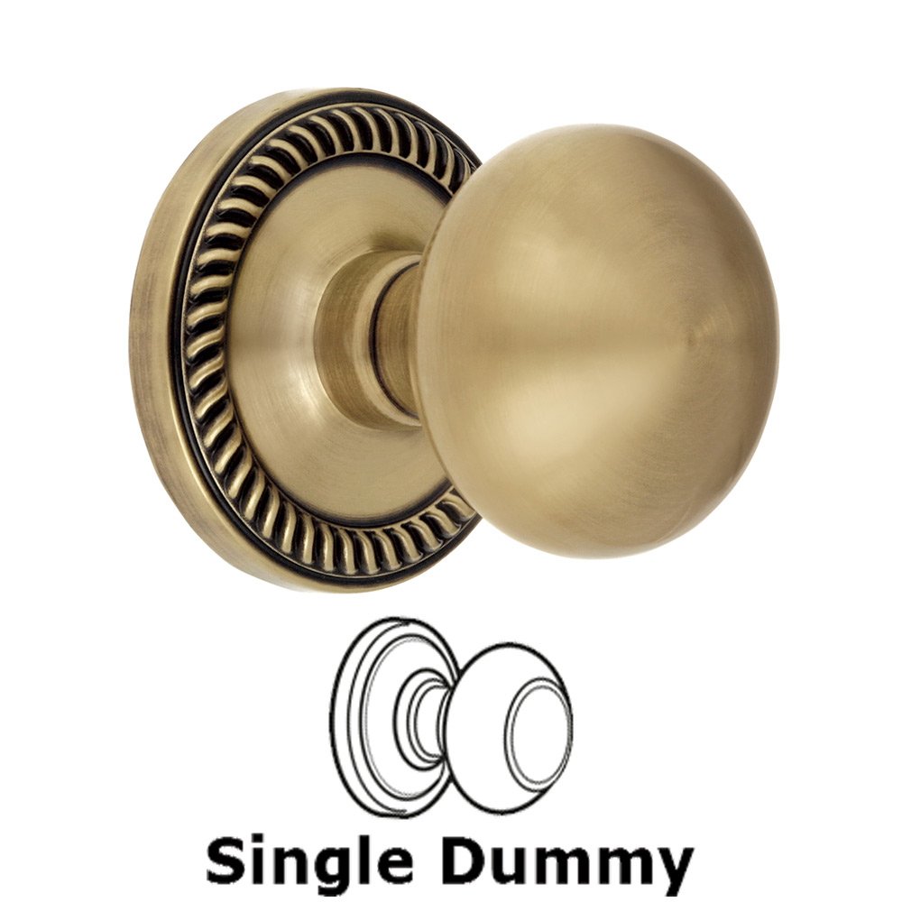 Single Dummy Knob - Newport Rosette with Fifth Avenue Door Knob in Vintage Brass