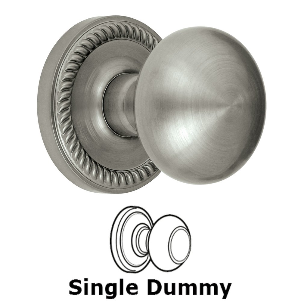 Single Dummy Knob - Newport Rosette with Fifth Avenue Door Knob in Satin Nickel