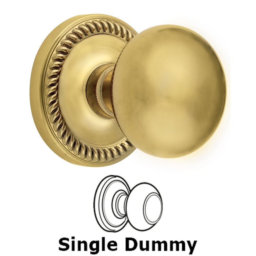 Single Dummy Knob - Newport Rosette with Fifth Avenue Door Knob in Polished Brass