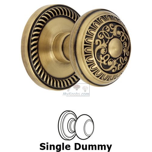 Single Dummy Knob - Newport Rosette with Windsor Door Knob in Vintage Brass