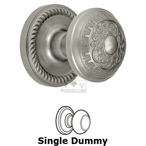 Single Dummy Knob - Newport Rosette with Windsor Door Knob in Satin Nickel