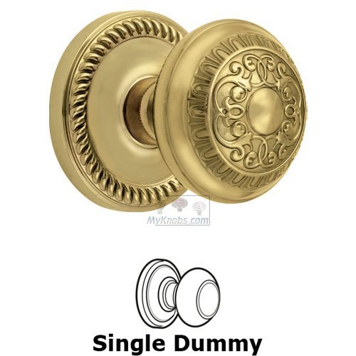 Single Dummy Knob - Newport Rosette with Windsor Door Knob in Polished Brass