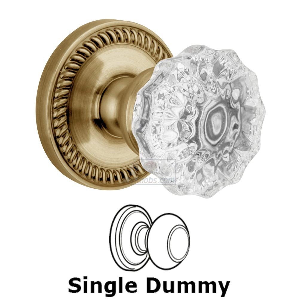 Single Dummy Knob - Newport Rosette with Fontainebleau Crystal Door Knob in Vintage Brass
