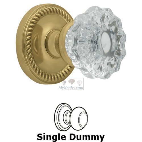Single Dummy Knob - Newport Rosette with Fontainebleau Crystal Door Knob in Polished Brass