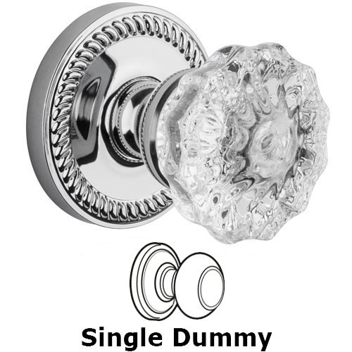 Single Dummy Knob - Newport Rosette with Fontainebleau Crystal Door Knob in Bright Chrome