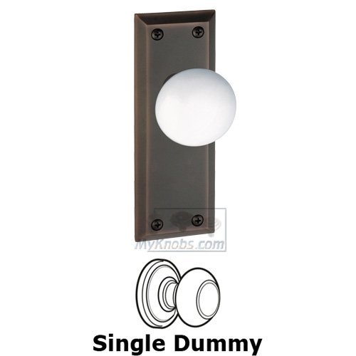 Single Dummy Knob - Fifth Avenue Plate with Hyde Park White Porcelain Knob in Timeless Bronze