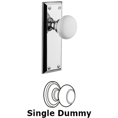 Single Dummy Knob - Fifth Avenue Plate with Hyde Park White Porcelain Knob in Bright Chrome