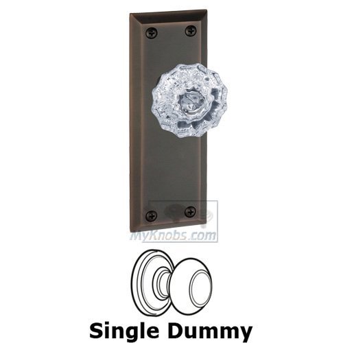 Single Dummy Knob - Fifth Avenue Plate with Fontainebleau Crystal Door Knob in Timeless Bronze