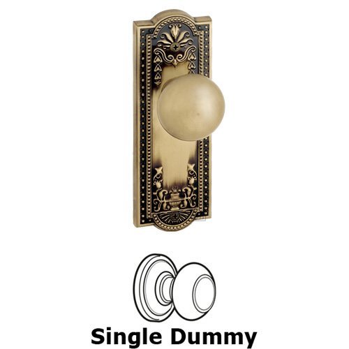 Single Dummy Knob - Parthenon Plate with Fifth Avenue Door Knob in Vintage Brass