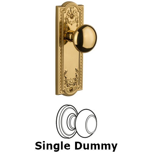 Single Dummy Knob - Parthenon Plate with Fifth Avenue Door Knob in Polished Brass