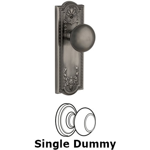 Single Dummy Knob - Parthenon Plate with Fifth Avenue Door Knob in Antique Pewter