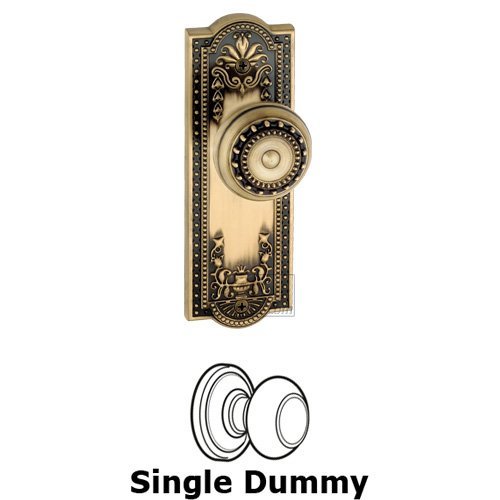Single Dummy Knob - Parthenon Plate with Parthenon Door Knob in Vintage Brass