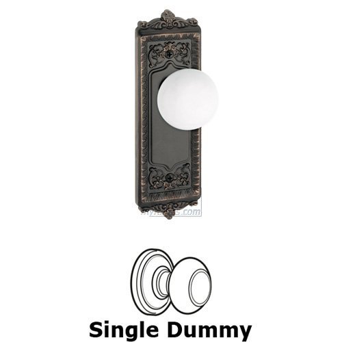 Single Dummy Knob - Windsor Plate with Hyde Park White Porcelain Knob in Timeless Bronze