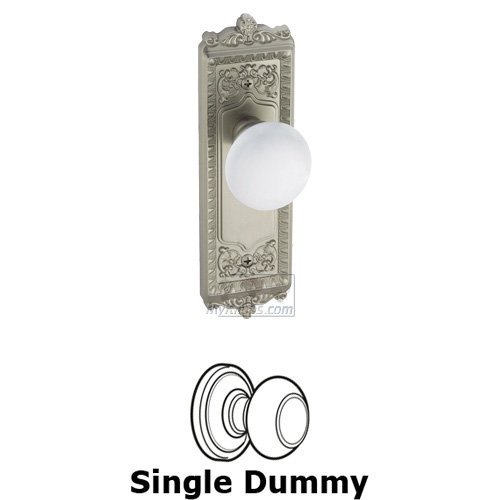 Single Dummy Knob - Windsor Plate with Hyde Park White Porcelain Knob in Satin Nickel