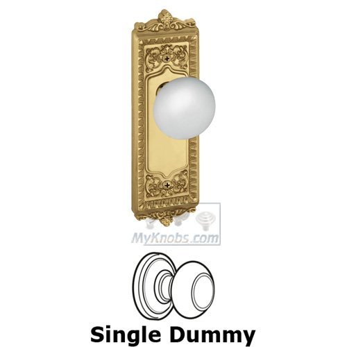 Single Dummy Knob - Windsor Plate with Hyde Park Door Knob in Polished Brass