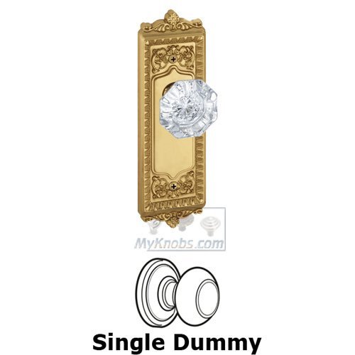 Single Dummy Knob - Windsor Plate with Chambord Crystal Door Knob in Polished Brass