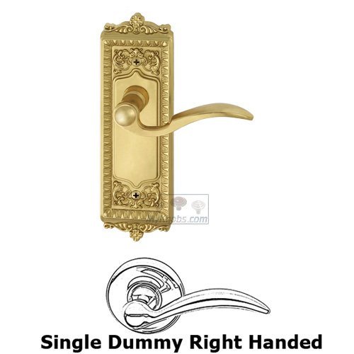 Single Dummy Windsor Plate with Right Handed Bellagio Door Lever in Polished Brass
