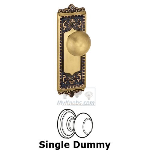 Single Dummy Knob - Windsor Plate with Fifth Avenue Door Knob in Vintage Brass