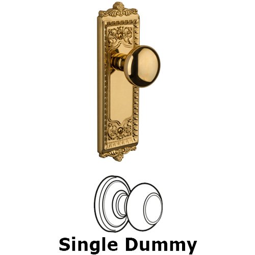 Single Dummy Knob - Windsor Plate with Fifth Avenue Door Knob in Polished Brass