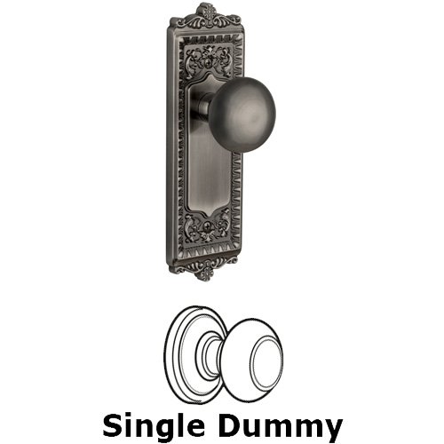 Single Dummy Knob - Windsor Plate with Fifth Avenue Door Knob in Antique Pewter