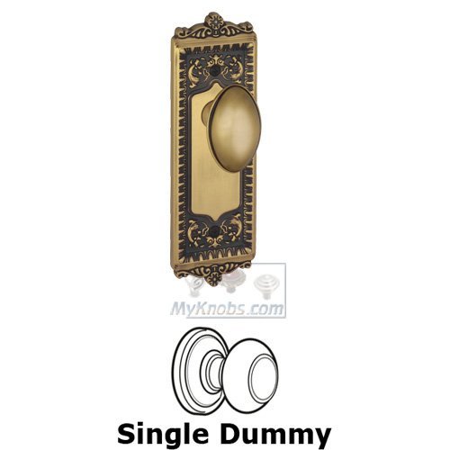 Single Dummy Knob - Windsor Plate with Eden Prairie Door Knob in Vintage Brass