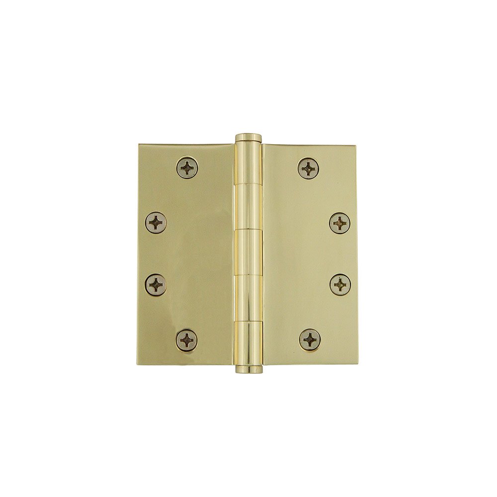 4 1/2" Button Tip Heavy Duty Hinge with Square Corners in Polished Brass