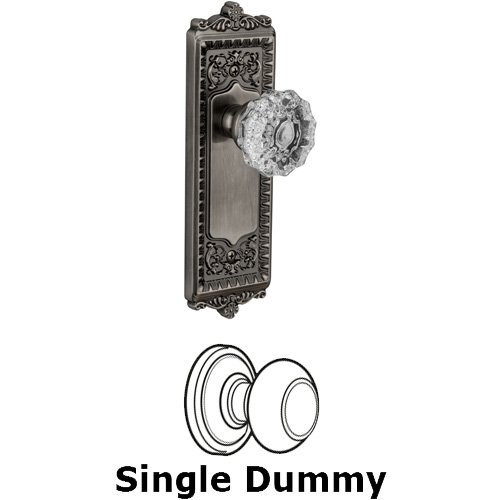 Single Dummy Knob - Windsor Plate with Fontainebleau Crystal Door Knob in Antique Pewter