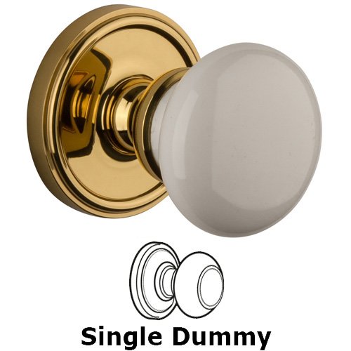 Single Dummy Knob - Georgetown Rosette with Hyde Park Door Knob in Polished Brass