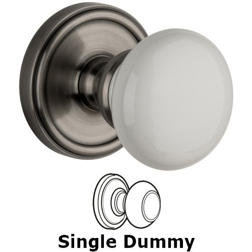 Single Dummy Knob - Georgetown Rosette with Hyde Park White Porcelain Knob in Antique Pewter