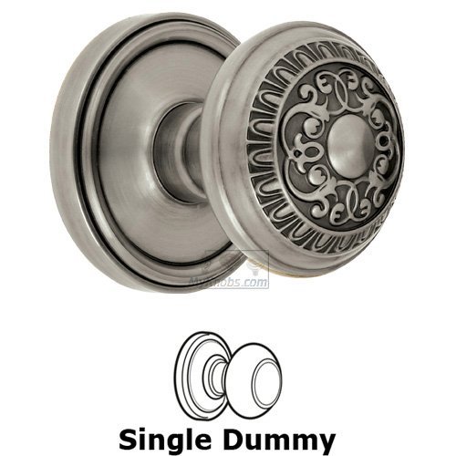 Single Dummy Knob - Georgetown Rosette with Windsor Door Knob in Antique Pewter