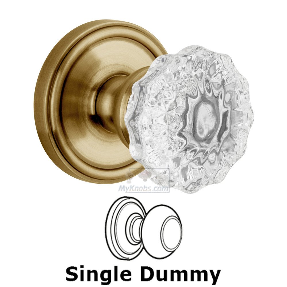 Single Dummy Knob - Georgetown Rosette with Fontainebleau Crystal Door Knob in Vintage Brass