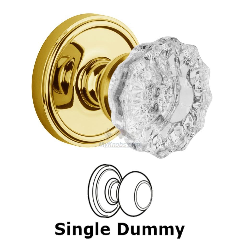 Single Dummy Knob - Georgetown Rosette with Fontainebleau Crystal Door Knob in Polished Brass