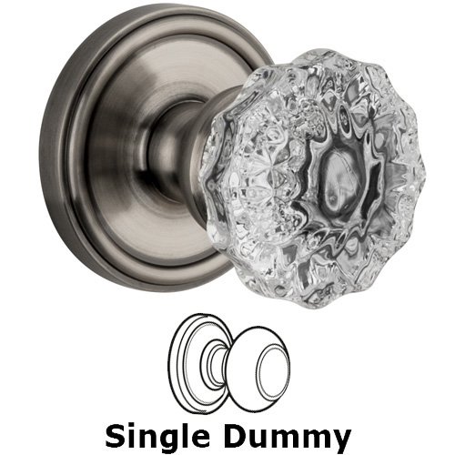 Single Dummy Knob - Georgetown Rosette with Fontainebleau Crystal Door Knob in Antique Pewter