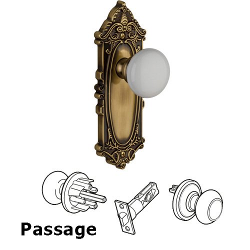 Passage Knob - Grande Victorian Plate with Hyde Park Door Knob in Vintage Brass