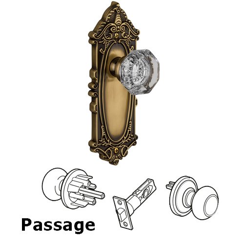Passage Knob - Grande Victorian Plate with Chambord Crystal Door Knob in Vintage Brass