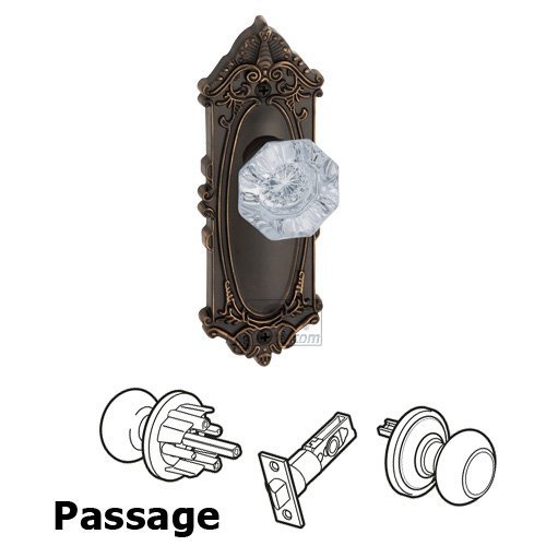 Passage Knob - Grande Victorian Plate with Chambord Crystal Door Knob in Timeless Bronze