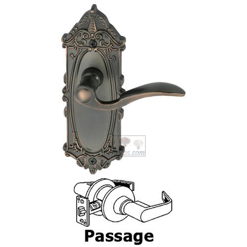 Passage Lever - Grande Victorian Plate with Bellagio Door Lever in Timeless Bronze