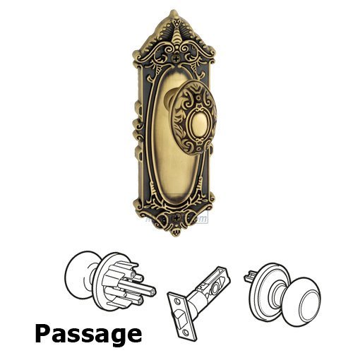 Passage Knob - Grande Victorian Plate with Grande Victorian Door Knob in Vintage Brass