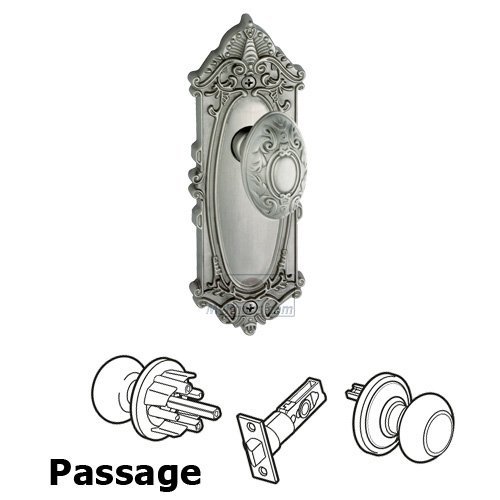 Passage Knob - Grande Victorian Plate with Grande Victorian Door Knob in Satin Nickel